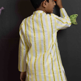 Yellow stripes and mirror boys kurta set