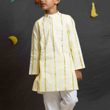 Yellow stripes and mirror boys kurta set