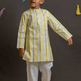 Yellow stripes and mirror boys kurta set