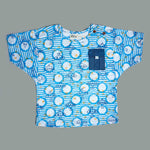 Blue block print cotton shirt with contrast pocket