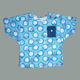 Blue block print cotton shirt with contrast pocket