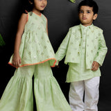 Green mirror bandhgala set for boys