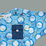 Blue block print cotton shirt with contrast pocket