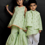 Green mirror bandhgala set for boys