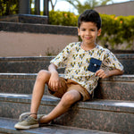 Boy Wearing printed Cotton shirt with contrast pocket