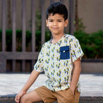 Boy Wearing printed Cotton shirt with contrast pocket