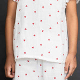 Red Hearts White Gauze Lounge Wear