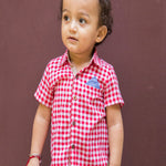 Baby Boy wearing Red Checks Shirt