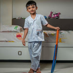 Boy Wearing Blue Dobby Cotton Pajama Set