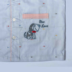 Blue Dobby Cotton Pajama Set with embroidery