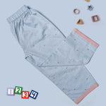 Blue Dobby Cotton Pajama Set with embroidery