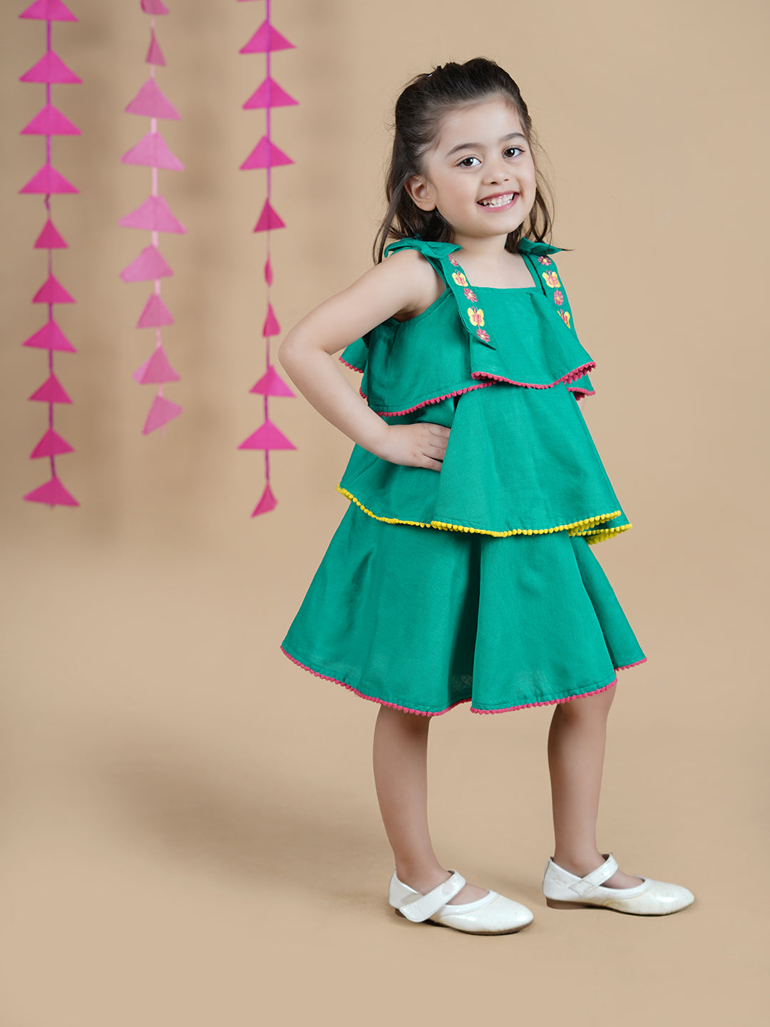 Tiered Green Cotton Frock - Main Image