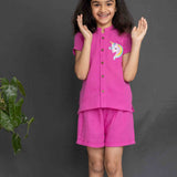 Pink Gauze Unicorn Girls Lounge Wear