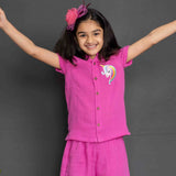 Pink Gauze Unicorn Girls Lounge Wear