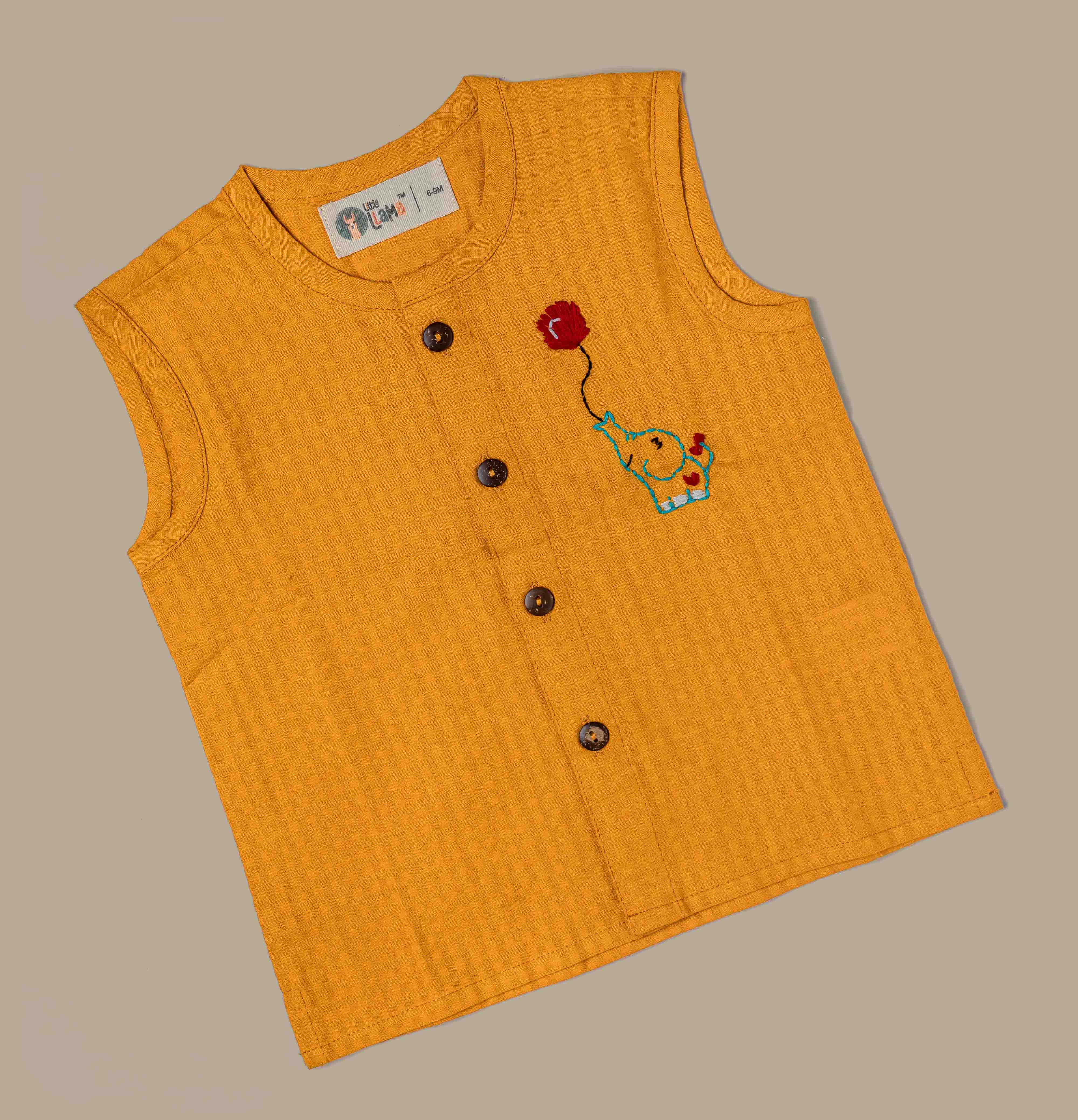 Yellow cotton Jabla with elephant embroidery