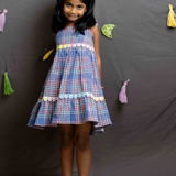 Blue checks frock with lace detail