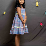 Blue checks frock with lace detail