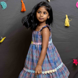 Blue checks frock with lace detail