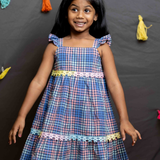 Blue checks frock with lace detail