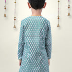Boy wearing Green Blockprint cotton angrakha style kurta