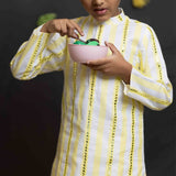 Yellow stripes and mirror boys kurta set