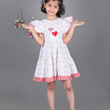 Hanging Hearts White Red Checks Dress