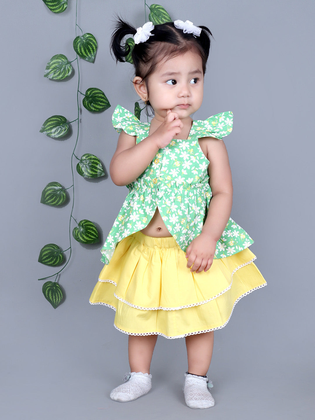 Green Top and Yellow skirt baby girls - Main Image