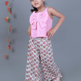 Pink Bow top and Printed Palazzo Set