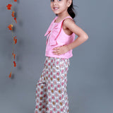 Pink Bow top and Printed Palazzo Set
