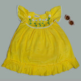Yellow Flowers Hand Embroidery Frock - littlellama.in