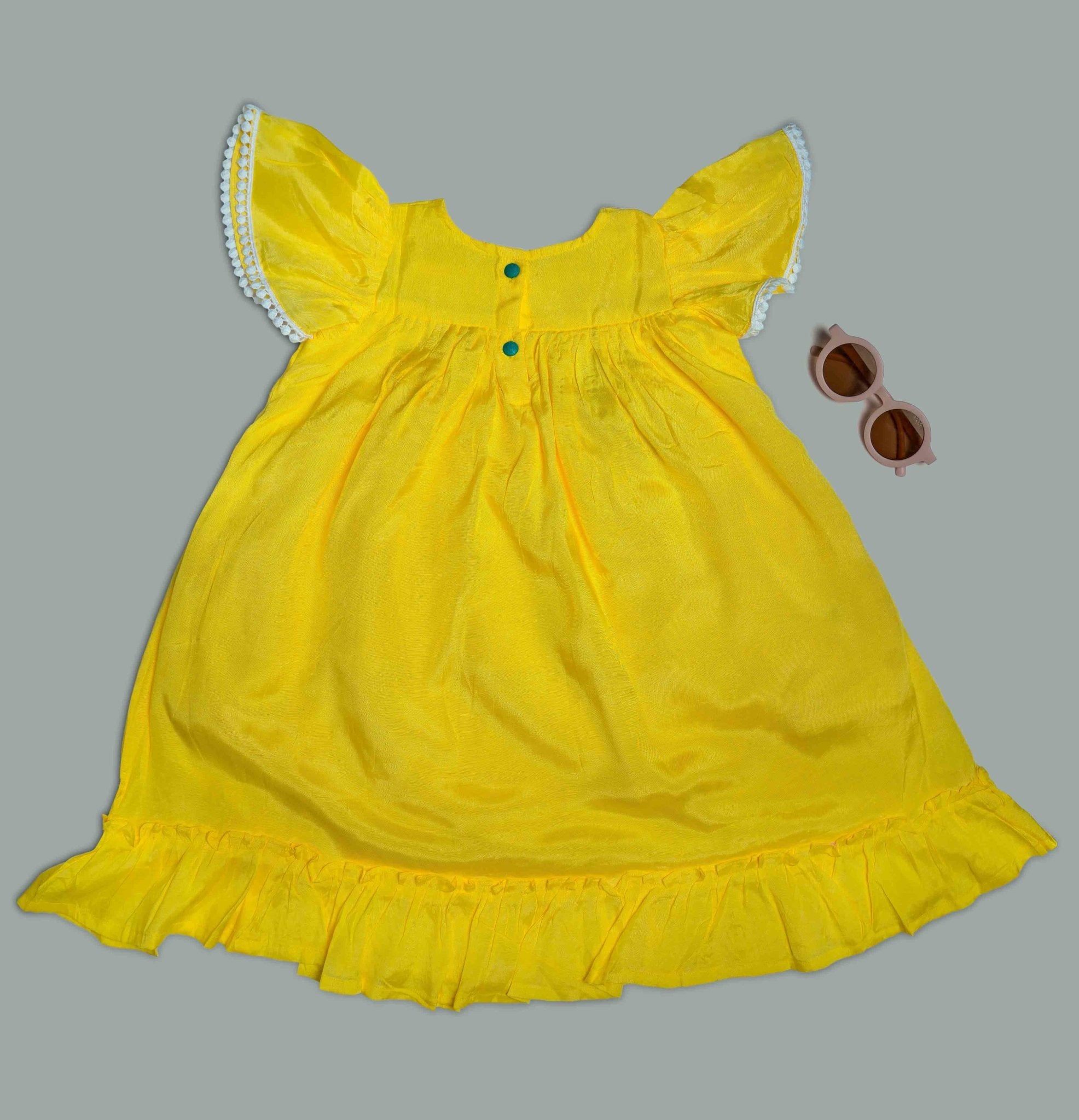 Yellow Flowers Hand Embroidery Frock - littlellama.in