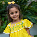 Yellow Flowers Hand Embroidery Frock - littlellama.in