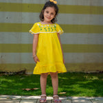 Yellow Flowers Hand Embroidery Frock - littlellama.in