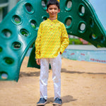 Yellow Kurta Shirt and White Trouser Set for Boys - littlellama.in