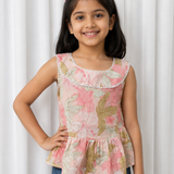 Peach floral gauze top