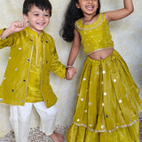 Green tissue mirror girls lehenga set