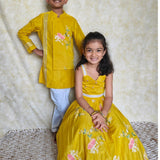 Yellow chanderi butterfly lehenga set