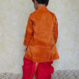 Orange and red boys kurta and dhoti set