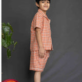 Orange Checks Boys Cotton Pajamas