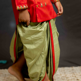Red and green boys boat dhoti set