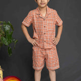 Orange Checks Boys Cotton Pajamas