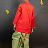 Red and green boys boat dhoti set