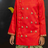 Red and green boys boat dhoti set
