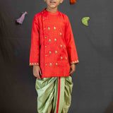 Red and green boys boat dhoti set