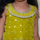 Green tissue mirror girls lehenga set