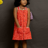 Red floral frock dungaree
