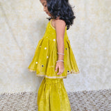 Green tissue mirror girls sharara set