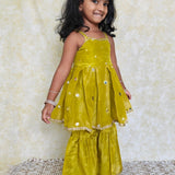 Green tissue mirror girls sharara set