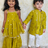 Green tissue mirror girls sharara set