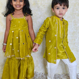 Green tissue mirror girls sharara set